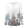 thumbnail image 4 of IROINNID Savings Ladies Long Sleeve T Shirts Lounge T-shirt Printed Round Neck Ruched Button Pullover Blouse Tops,White, 4 of 6