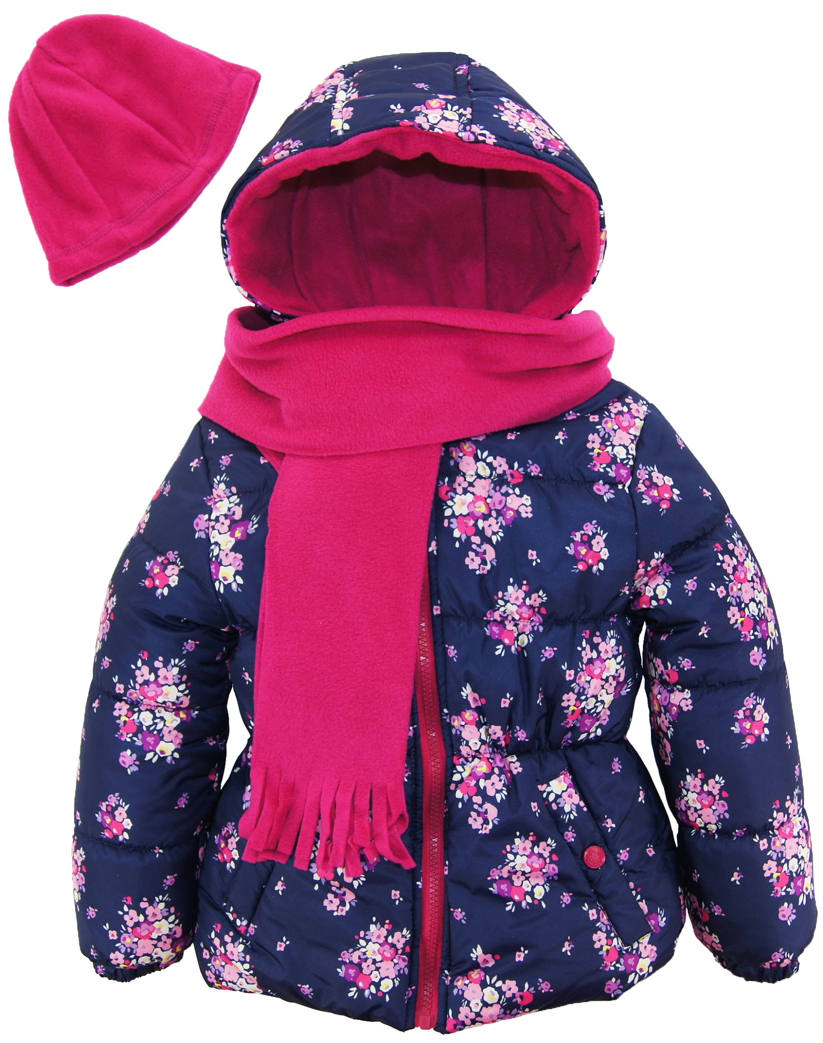 Pink Platinum Toddler Girl Floral Print Bubble Winter Puffer Jacket