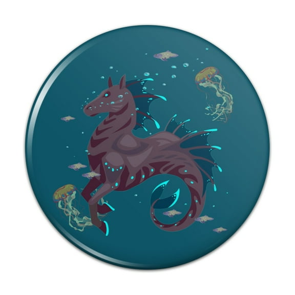 Hippocampus Mythical Sea Horse With Fish Pinback Button Pin
