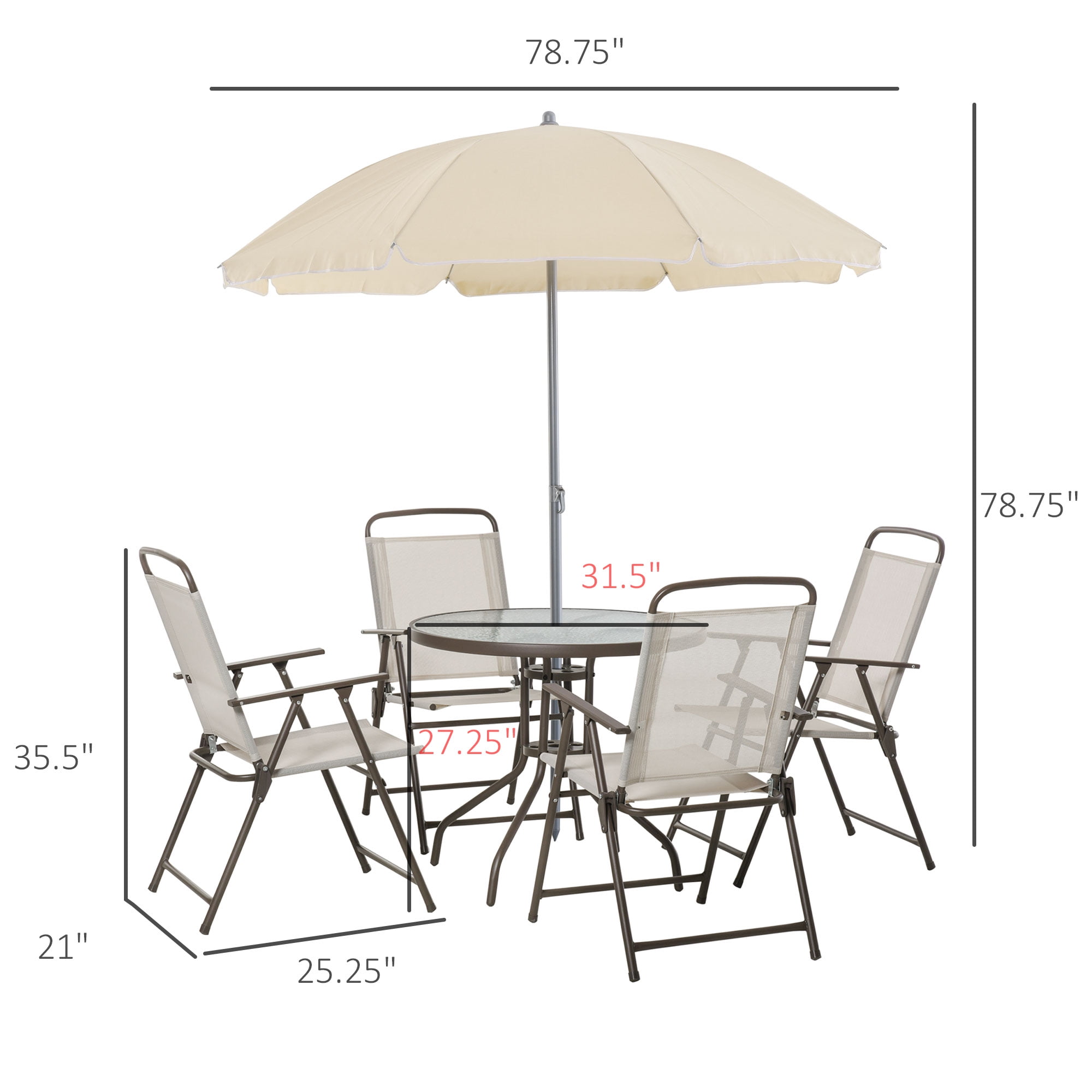 Outdoor Patio Furniture Set 6 Folding Chairs and Rectangle Dining Table Black Outsunny 8 Piece Patio Dining Set with Table Umbrella 