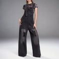 thumbnail image 5 of Hvyesh Women's Ripped Denim Bib Overalls Adjustable Straps Pockets Jean Rompers Casual Distressed Jeans Fit Jumpsuits, 5 of 6
