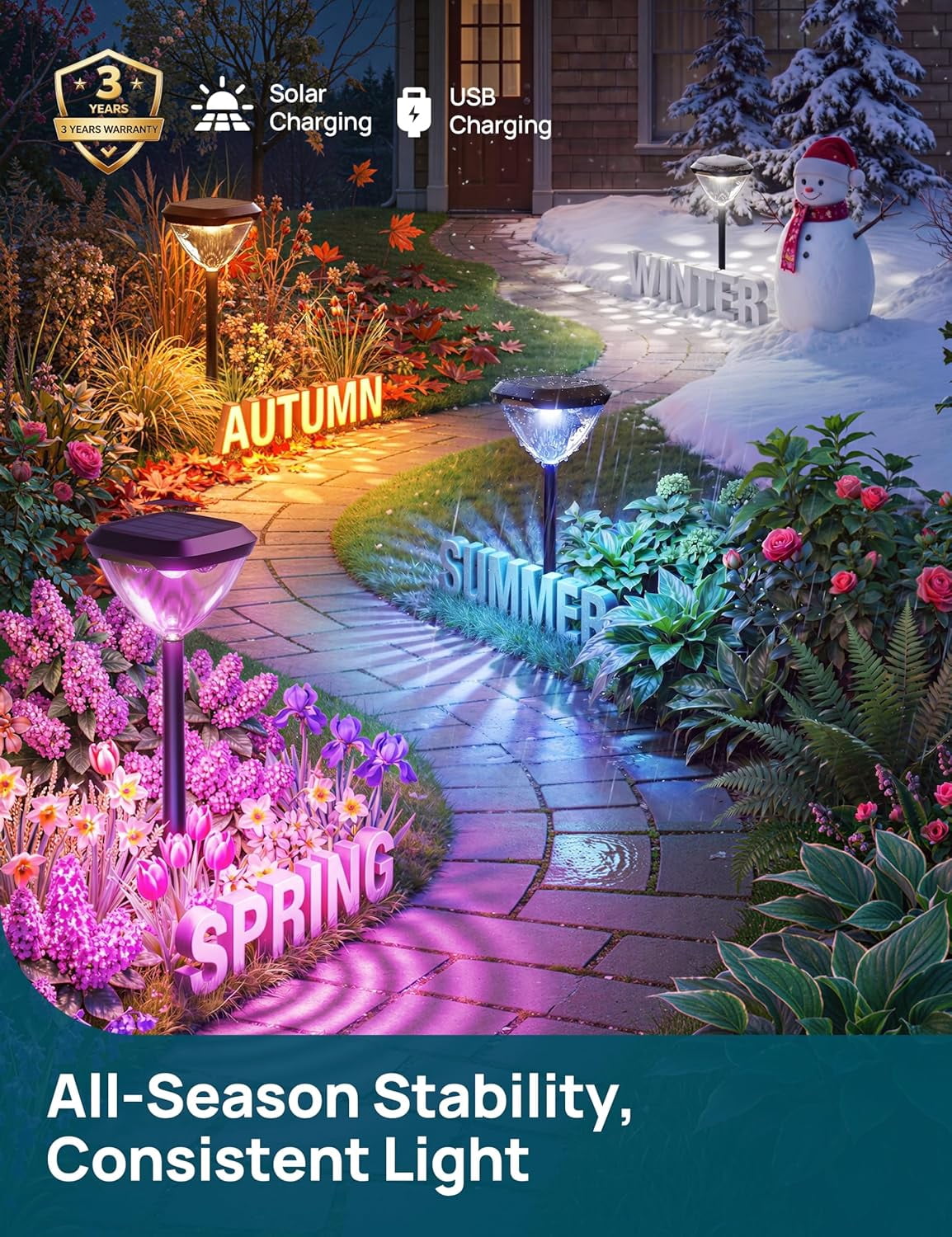 Linkind Smart Solar Pathway Lights SP6, in-App Pattern Switching Solar Lights Outdoor Waterproof, Solar & Wired Charging Color-Changing Landscape Lighting, Garden Decor for Yard, Patio (4 Pack)
