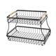 thumbnail image 3 of Cesta de frutas de dos niveles, soporte para almacenar verduras con asas de madera y estructura metálica. Negro, 3 of 9