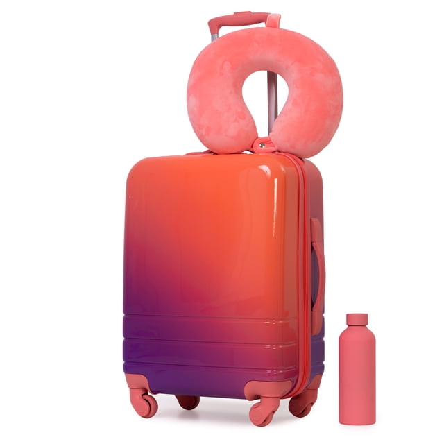 Jetstream® Ensemble de Bagages à Main 3 Pièces – Valise Cabine Rigide 20" à Roulettes, Oreiller de Voyage en Mousse à Mémoire et Bouteille d’eau en acier inoxydable
