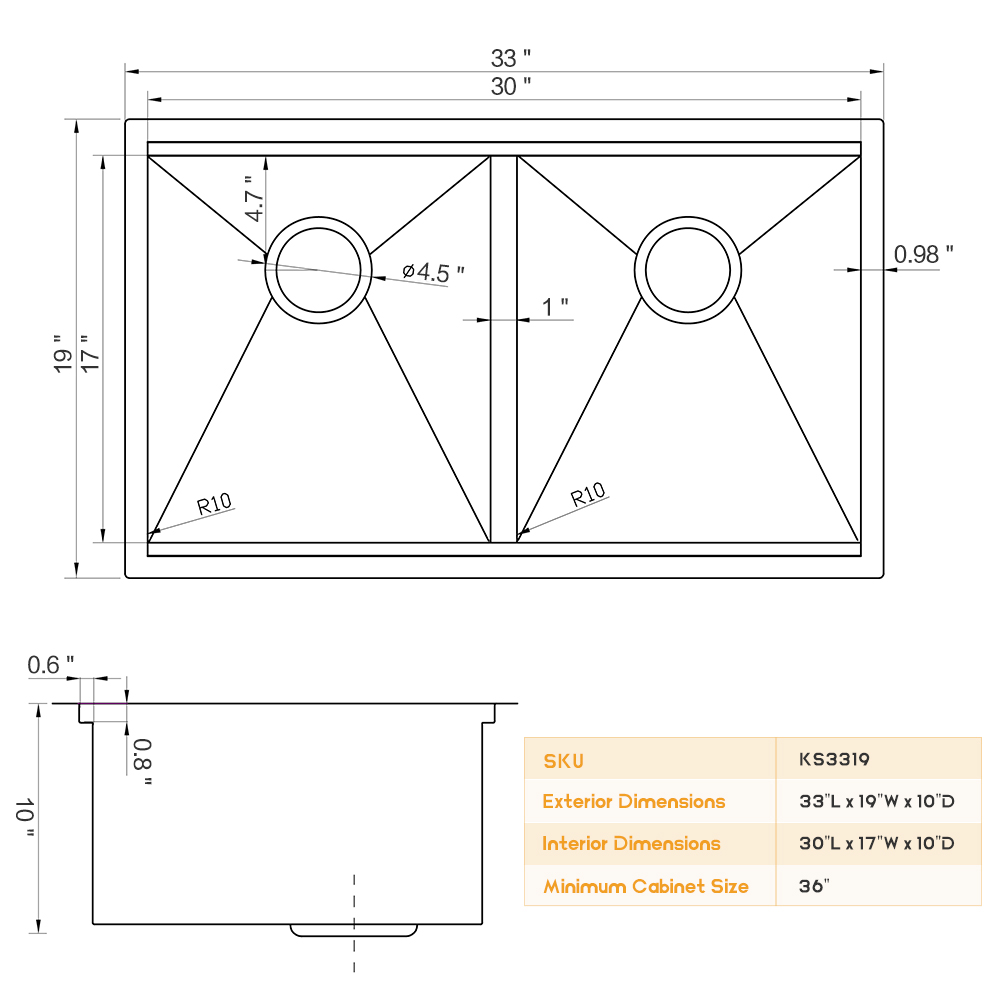 Bokaiya 33x19 Double Bowl Kitchen Sink Undermount Workstation Sink 16