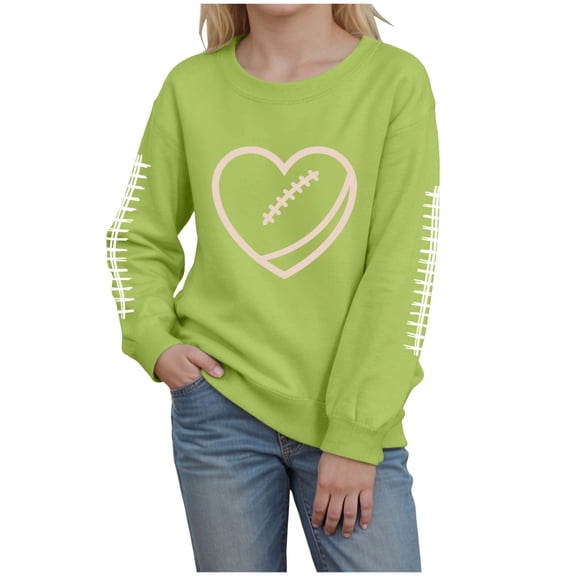 Emitonse Toddler Baby Girls Sweatshirts Football Sweatshirt For Girls Graphic Print Casual Long Sleeve Crewneck Fall Pullover Green,Size 6Y