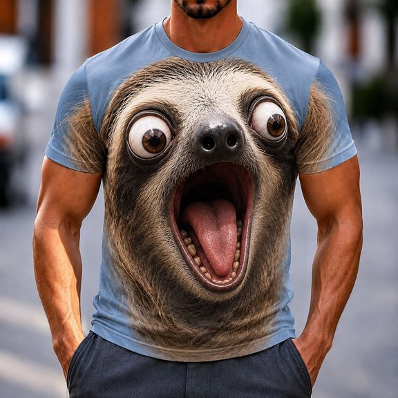 Men's Funny Sloth Animal Print Graphic T-Shirts 3D Novelty Short Sleeve Crewneck Casual Summer Everyday Essential Tees Comfortable Breathable Tops