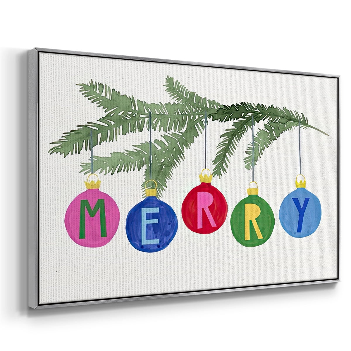 Colorful Christmas Collection A - Framed Gallery Wrapped Holiday Canvas - 27 x 41 - Silver Frame