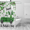thumbnail image 2 of Happy St. Patrick's Day Shower Curtain, Green Clover Shamrock Leaf Irish Gnome on Rustic Wooden Farmhouse Fabric Shower Curtain, Cute Buffalo Plaid Truck Bathroom Decor with Hooks, 72X72 Inch, 2 of 5