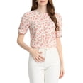 thumbnail image 1 of INSPIRE CHIC Hauts Froncés pour Femmes Col Rond Manches Courtes Dos Goutte d'Eau Blouse Florale S Blanc Rose, 1 of 7
