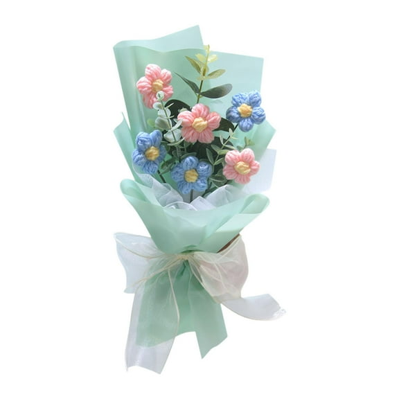 TISHITA Crochet Flowers Bouquet Decor Completed Preserved Flower Gift Crochet Knitted Artificial Flower for Teacher'S Day