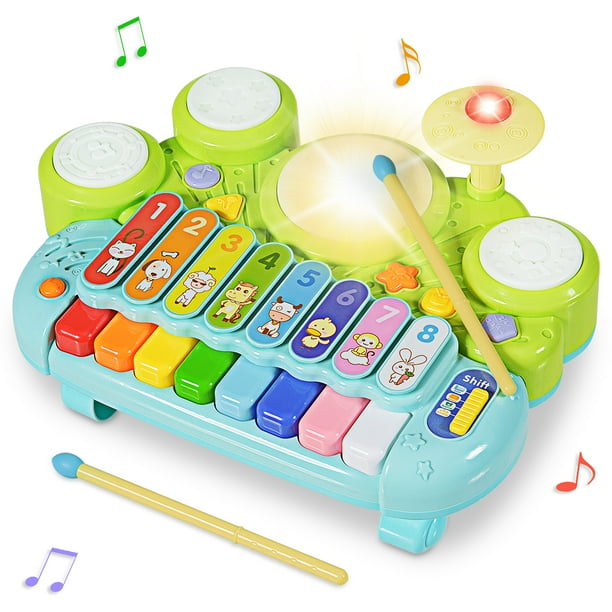 Costway 3 in 1 Musical Instruments Electronic Piano Xylophone Drum Set Learning Toys Walmart