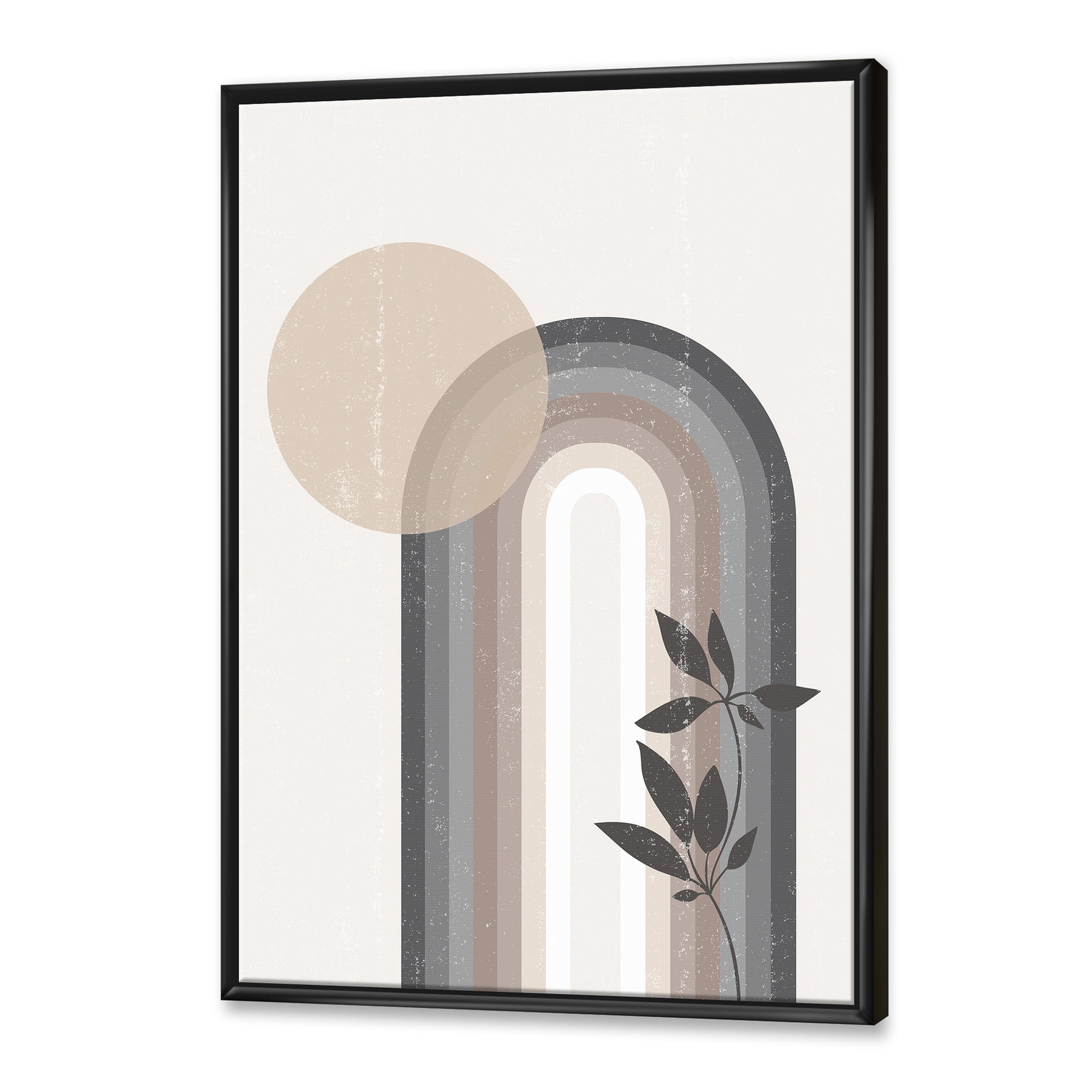 Designart 'Abstract Rainbow Moon and Sun In Earth Tones III' Modern Framed Canvas Wall Art Print