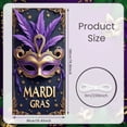 thumbnail image 2 of Colorful Mask Mardi Gras Banner Feather Adorned Carnival Display Purple Green Yellow Gold Accent Festive Backdrop for Carnival Party Mardi Gras Celebration Indoor Event, 2 of 8