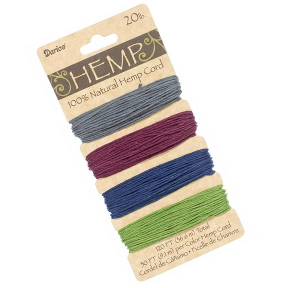 Craft County Multicolor 100% Natural Hemp Cord Sets - 4 Colors on Each Board - Make Jewelry, Decor, and More
