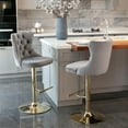 thumbnail image 5 of Holaki Set Of 2, Modern Classic Swivel Velvet Barstools, 25-33 Inch Adjusatble Seat Height, Upholstered Chrome Base Bar Stools With Backs Tufted, For Home Pub, Living Room, Kitchen(Golden Base+Gray), 5 of 8