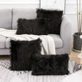 thumbnail image 4 of Juego de 2 fundas de almohada decorativas negras, nueva serie de lujo, estilo merino, de piel sintética, esponjosas, cuadradas, de 45 x 45 cm., 4 of 5