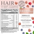thumbnail image 3 of Hair Vitamins Gummies - Sugar Free Hair Growth Support Gummy with Biotin 5000 mcg Per Serving, Vitamin A, B12, C, D, E, Folic Acid - Supports Strong Beautiful Hair and Nails, Vegetarian - 60 Gummies, 3 of 10
