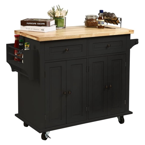 Kitchen Island Cart - Rolling Utility Cart w/ Drawers & Spice Rack
