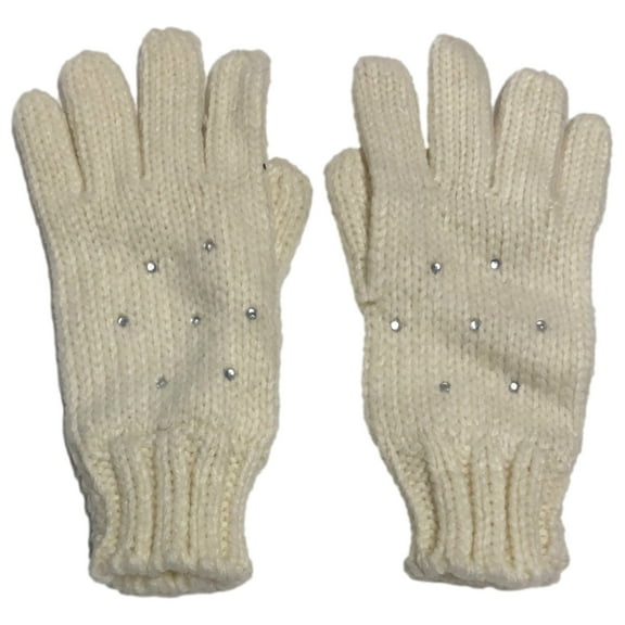 Womens Off White Ivory Sparkle Rhinestone Knit Gloves