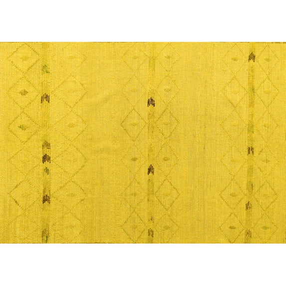 Ahgly Company Machine Washable Indoor Rectangle Solid Yellow Modern Area Rugs, 7' x 9'