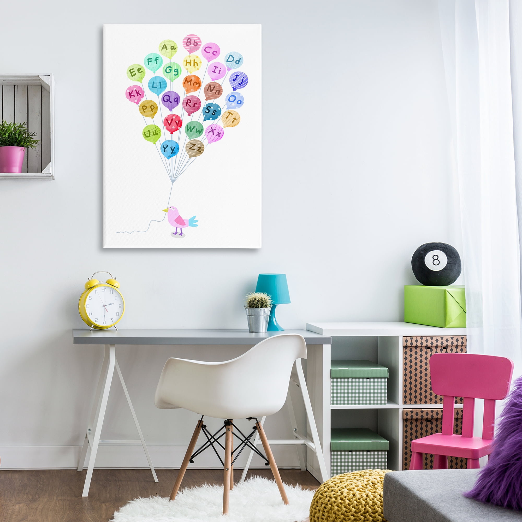 Stupell Industries Bird & Alphabet Balloons Animals & Insects Painting Gallery Wrapped Canvas Art Print Wall Art, 30 x 45