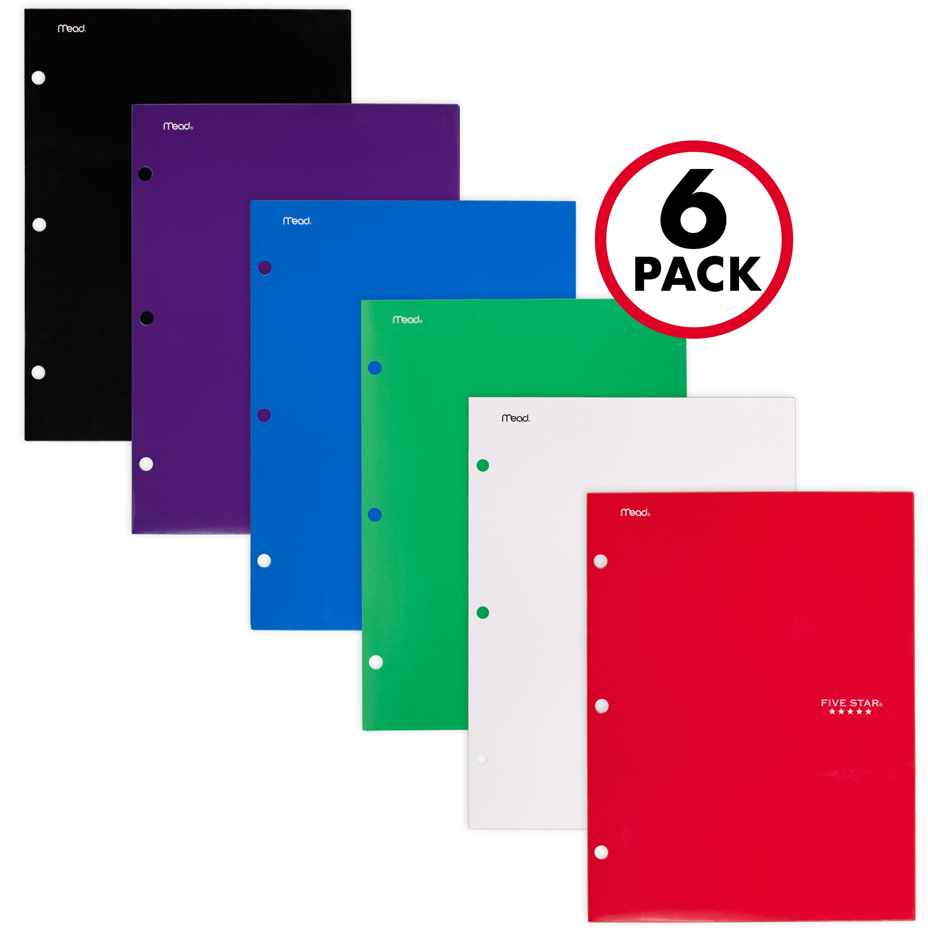 Lot 6 new Mead Five Star 2 pocket folder Mix Match Colors 