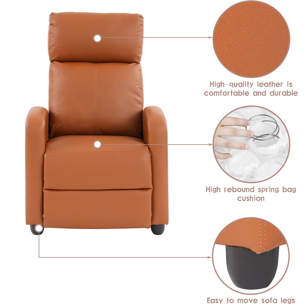 NiamVelo Recliner Chair for Adults, PU Leather Recliner Sofa with Lumbar Support, Adjustable Modern Reclining Chair with Padded Seat Backrest for Home, Living Room, Theater （Tan）
