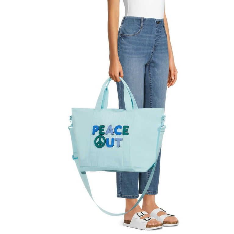 No Boundaries Women's Peace Out Tote Bag and Pouch, 2-Piece Set