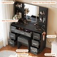 thumbnail image 3 of Ensemble de Coiffeuse Noire avec Miroir et Tabouret, 3 Modes d'Éclairage à Luminosité Réglable, Prise de Courant Intégrée, Support pour Sèche-Cheveux et 7 Tiroirs, Table de Maquillage pour Chambre Femmes Filles, 3 of 6
