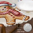 thumbnail image 3 of Gingerbread Christmas Round Tablecloth, Fitted Table Cover with Elastic for 36"-44" Round Tables, Xmas Balls Branches Farmhouse Table Cloth Outdoor Indoor Dinning Party Waterproof Tablecloths, 3 of 7