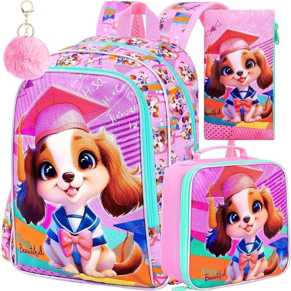 3PCS Backpacks for Girls, 16" Elementary Kids Backpack Preschool School Bookbags and Lunch Box