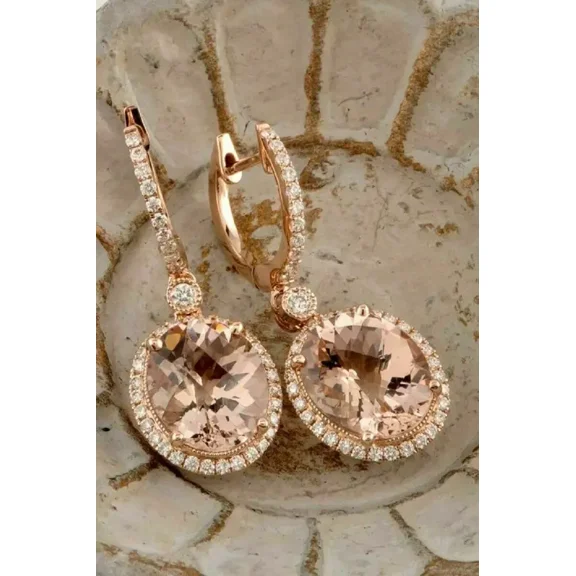 2Ct Oval LabCreated Morganite Women Dangle/Drop Earring 14K Rose Gold Plated