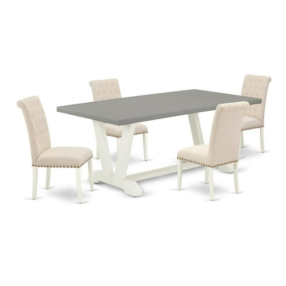 East West Furniture V-Style 5-piece Dinette Table Set in Linen White