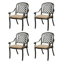 4-PCS Cast Aluminum Patio Dining Chairs, All Weather Patio Bistro Dining Chairs Set of 2 with Armrests & Cushion, Stackable Patio Dining Chairs for Garden, Balcony, Deck, Bronze (With Cushion)