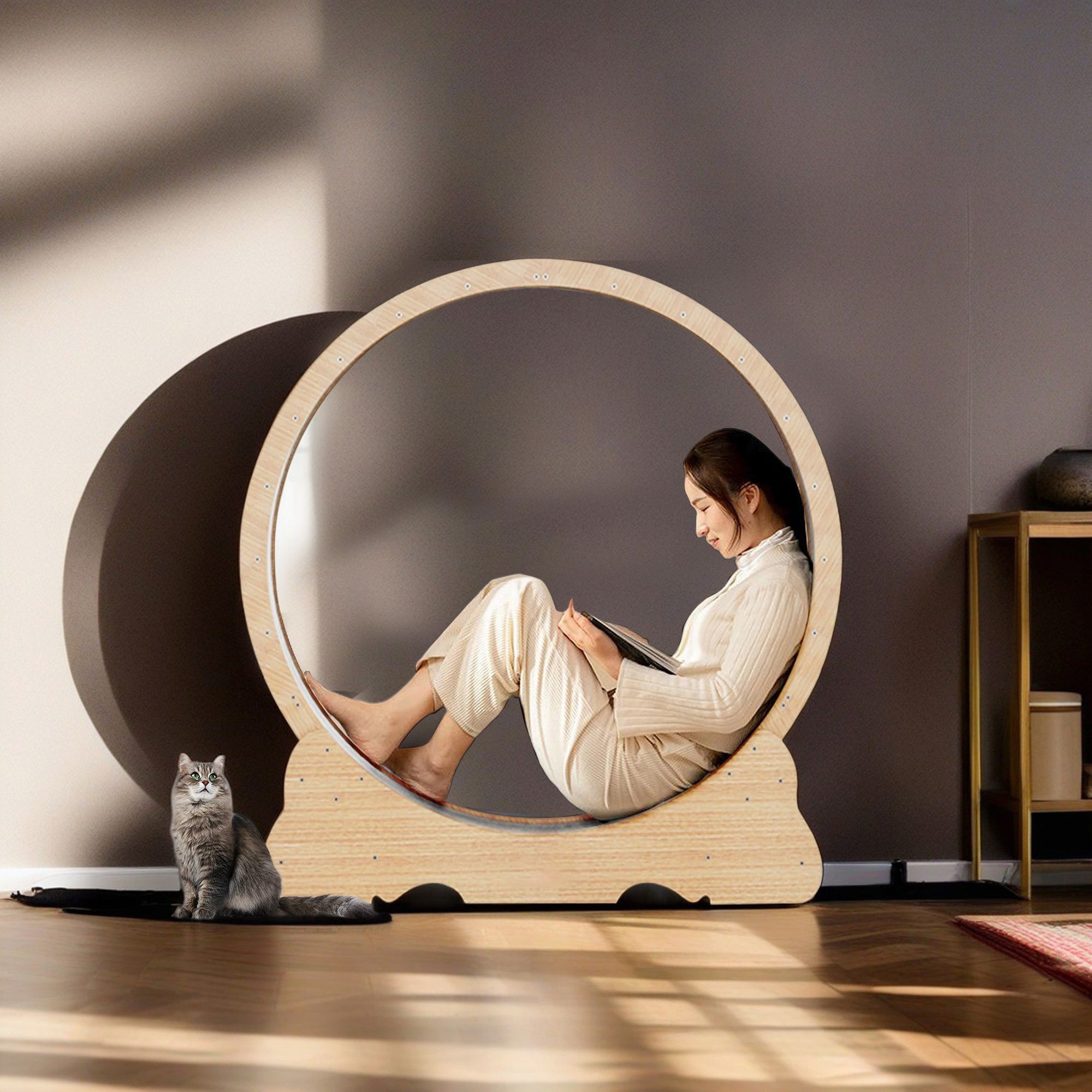 resenkos 45" Large Cat Treadmill, Cat Exercise Treadmill with Carpeted Runway, Running Wheels For Indoor Cats, Cat Hamster Treadmill Wheel, Cat Gifts, Beige