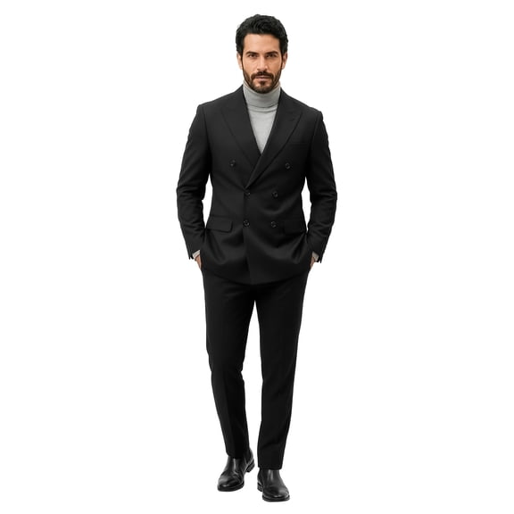 Men’s Double Breasted Peak Lapel 2 Piece Suit Set, Slim Fit Dress Suit