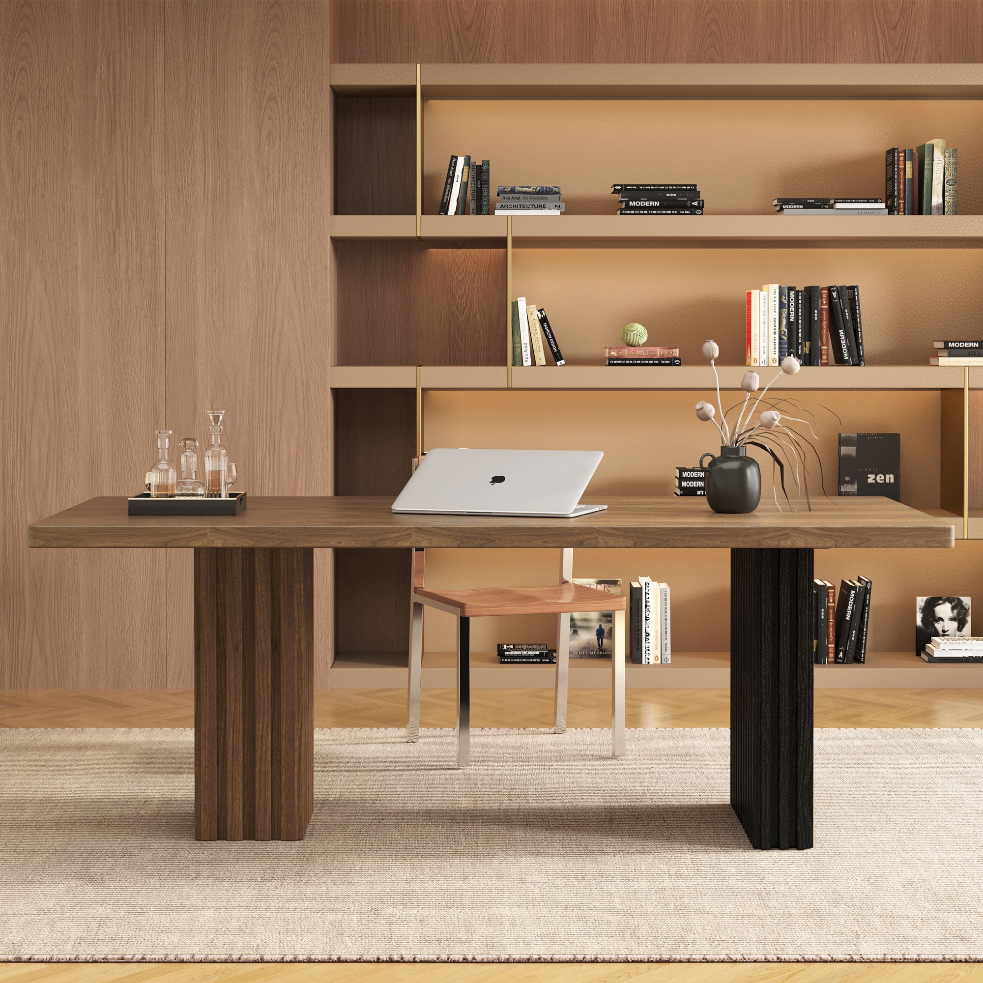 NessCarsti Mid-Century Modern Solid Wood Office Desk, Natural Walnut, 70.8-Inch