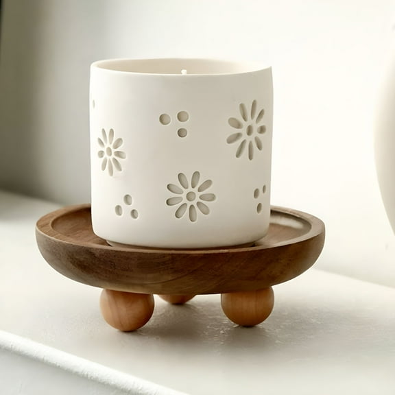 LAMIRO Wood Riser for Display,Wooden Tray,Round Wood Riser Pedestal Stand,Decorative Display Riser for Kitchen Counter,Wooden Pedestal Stand for Plant Pot Indoor