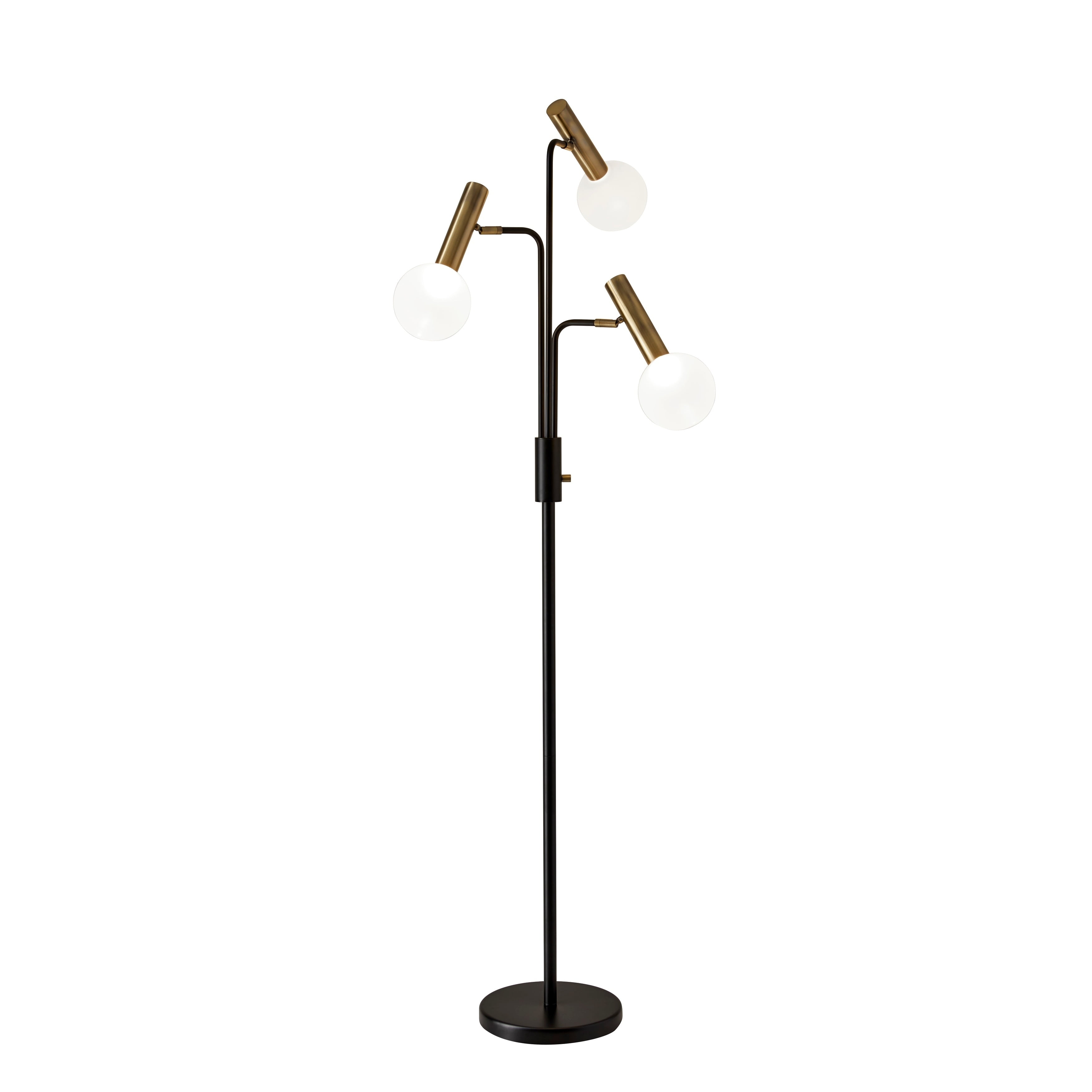 Adesso Sinclair Led 3-Arm Floor Lamp Black & Antique Brass Frosted Glass