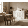 thumbnail image 2 of Sideboard Buffet Cabinet, 55.1" Large Dining Sideboard with 3 Drawers, 4 Glass Doors, Wood Coffee Bar Cabinet, White & Retro, 2 of 11