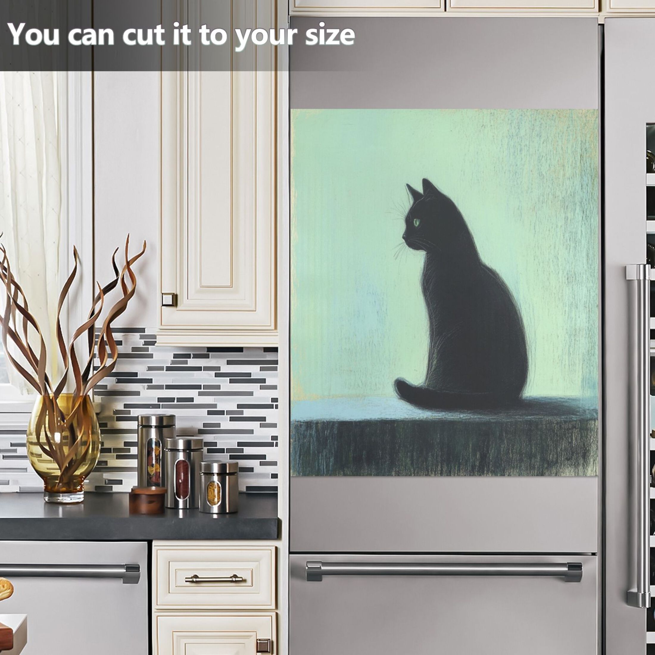 Dishwasher Magnetic Sticker 23x26 Inch Refrigerator Magnetic Sticker Washing Machine Magnetic Sticker Kitchen Panel Magnetic Sticker Home Decor Beautiful Black Cartoon Cat