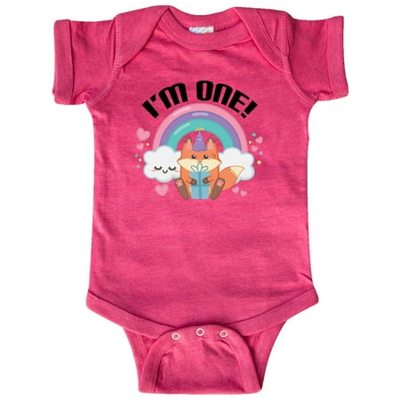 

Inktastic 1st Birthday 1 Year Old Kawaii Girl Fox Gift Baby Girl Bodysuit