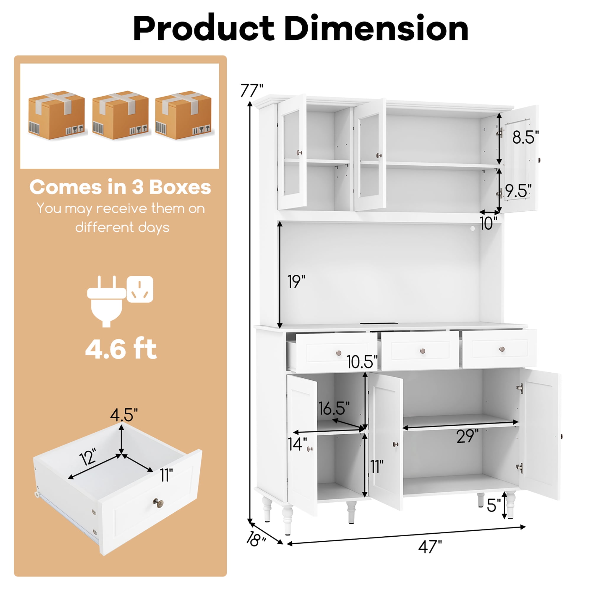 Gymax 77'' Tall Kitchen Pantry Storage Cabinet with LED Lights and Power Outlets