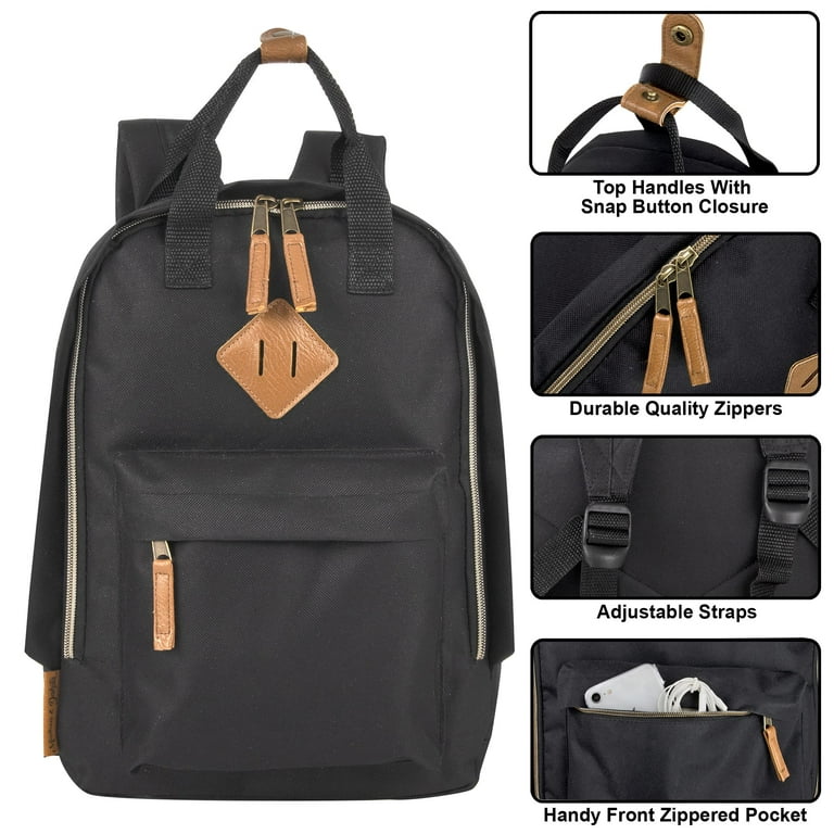 Madison & Dakota 13.5”L Mini Canvas Backpack for Everyday, School,  Recreation, Commuting and Travel in Black