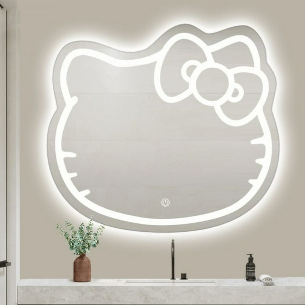Espejo de tocador rosa de hello kitty, atenuador táctil led, espejo de cristal para tocador de maquillaje, espejos para colgar en la pared del hogar