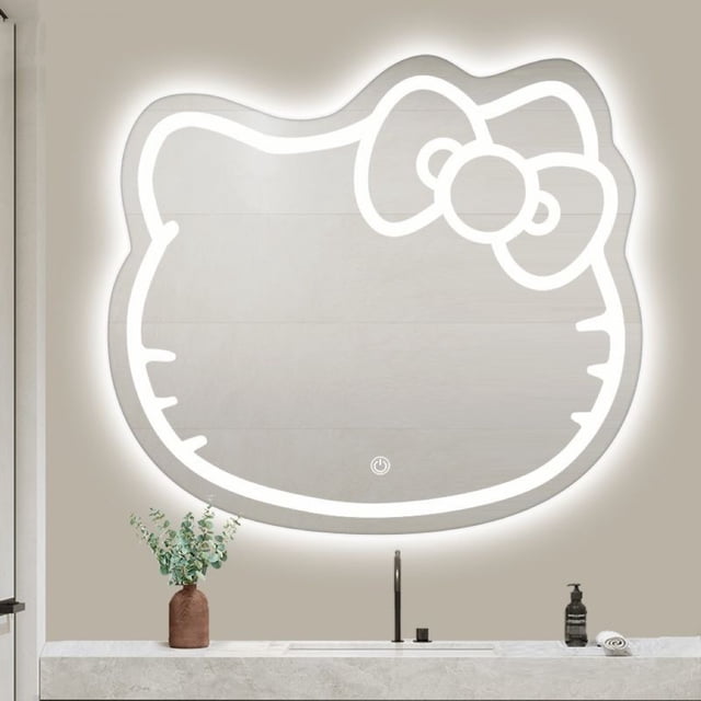 Suministro directo de fábrica, precio barato, espejo rosa de Hello Kitty, espejo de cristal Led para colgar en la pared del hogar