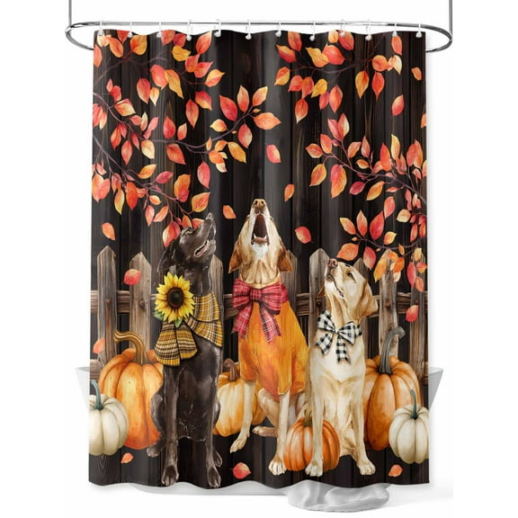Fall Shower Curtain Dog Pet Shower Curtains for Bathroom Thanksgiving Decor, Waterproof Polyester Shower Curtain Set with Hooks, Standard Size 72" x 72" Pumpkin Autumn Leaf