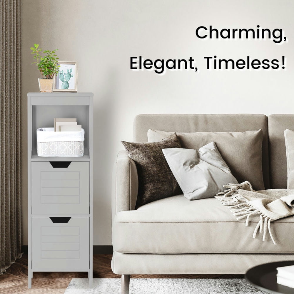 Finihen Storage Cabinet, Floor Cabinet, Bathroom Wooden Floor Cabinet Multifunction Storage Rack Stand Organizer, for Bathroom, Living Room, Bedroom, Kitchen, Gray