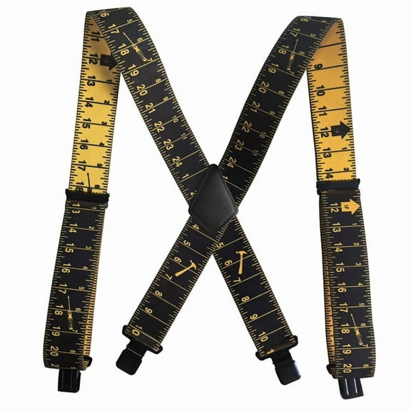 Mens Tape Measure Suspenders, 2 Inch Wide Adjustable Work Suspenders for Tool Belts, Heavy Duty Elastic Braces with Heavy Duty Strong Clips